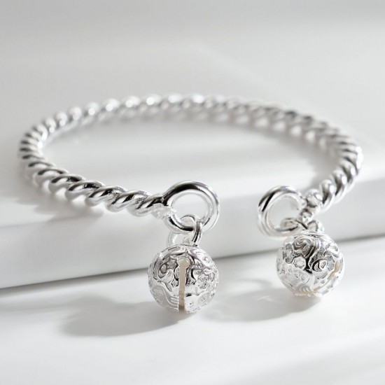 925 Sterling Silver Bangle Bracelet Cute Charm for Women Adjustment Cuff Wedding