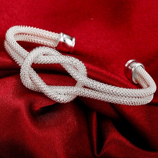 925 Sterling Silver Bangle Bracelet Cute Charm for Women Adjustment Cuff Wedding