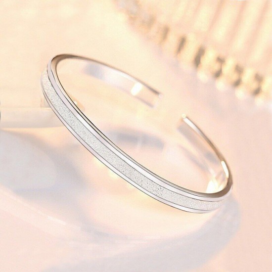 925 Sterling Silver Bangle Bracelet Cute Charm for Women Adjustment Cuff Wedding