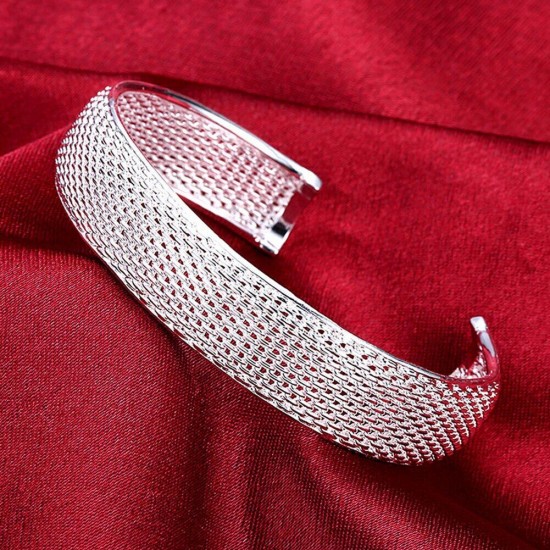 925 Sterling Silver Bangle Bracelet Cute Charm for Women Adjustment Cuff Wedding