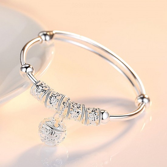 925 Sterling Silver Bangle Bracelet Cute Charm for Women Adjustment Cuff Wedding
