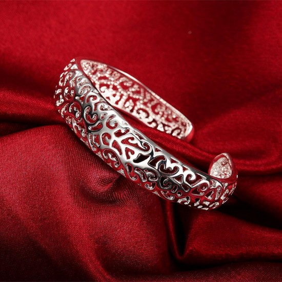 925 Sterling Silver Bangle Bracelet Cute Charm for Women Adjustment Cuff Wedding