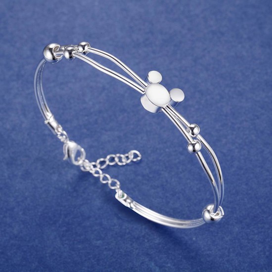 925 Sterling Silver Bangle Bracelet Cute Charm for Women Adjustment Cuff Wedding