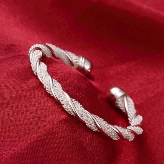 925 Sterling Silver Bangle Bracelet Cute Charm for Women Adjustment Cuff Wedding