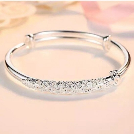 925 Sterling Silver Bangle Bracelet Cute Charm for Women Adjustment Cuff Wedding