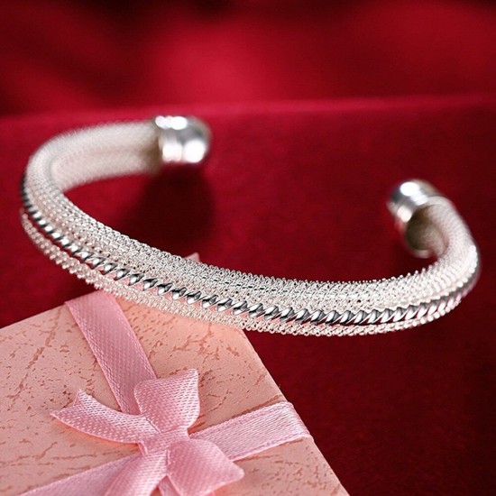 925 Sterling Silver Bangle Bracelet Cute Charm for Women Adjustment Cuff Wedding