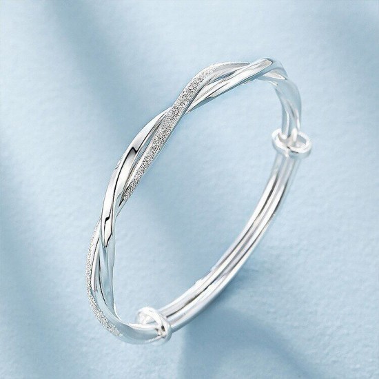 925 Sterling Silver Bangle Bracelet Cute Charm for Women Adjustment Cuff Wedding