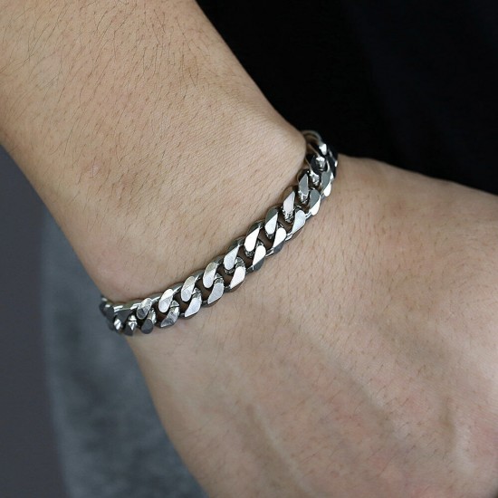 Silver Stainless Steel Curb Cuban Link Chain Bracelet Unisex Women Men 7-11inch