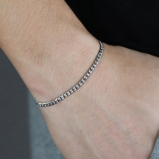Silver Stainless Steel Curb Cuban Link Chain Bracelet Unisex Women Men 7-11inch