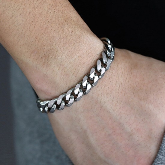 Silver Stainless Steel Curb Cuban Link Chain Bracelet Unisex Women Men 7-11inch