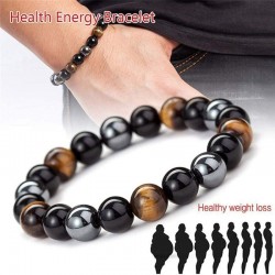 Obsidian Tiger Eye Hematite Bracelet Triple Protection Bangle Women Men Jewelry