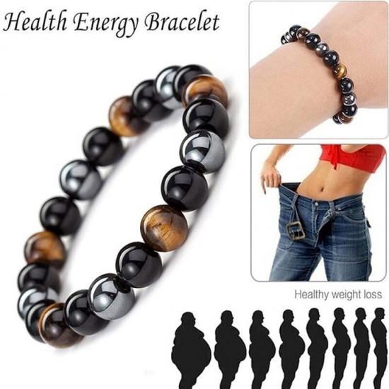 Obsidian Tiger Eye Hematite Bracelet Triple Protection Bangle Women Men Jewelry