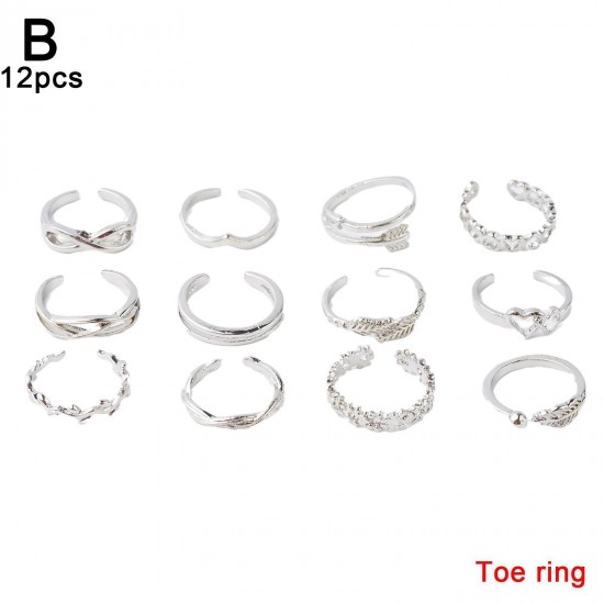 12/24PCs Adjustable Jewelry Silver Open Toe Ring Finger Foot Rings New Set Good