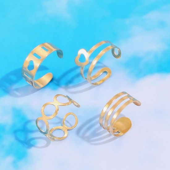 BOHO FESTIVAL BEACH TOE RINGS SET 4 ADJUSTABLE GOLD OR SILVER TONE UK SELLER G2S