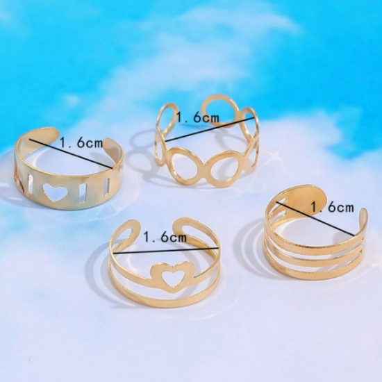 BOHO FESTIVAL BEACH TOE RINGS SET 4 ADJUSTABLE GOLD OR SILVER TONE UK SELLER G2S