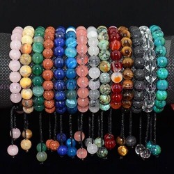 Men Women 8mm Natural Gemstones Braided Macrame Beads Bracelet Adjust Handmade