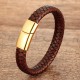 Genuine Leather Braided Bracelet Magnetic Buckle Band Men Stainless Steel Bangle