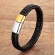 Genuine Leather Braided Bracelet Magnetic Buckle Band Men Stainless Steel Bangle