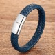 Genuine Leather Braided Bracelet Magnetic Buckle Band Men Stainless Steel Bangle