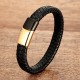 Genuine Leather Braided Bracelet Magnetic Buckle Band Men Stainless Steel Bangle