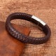 Genuine Leather Braided Bracelet Magnetic Buckle Band Men Stainless Steel Bangle