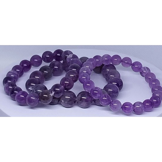 AMETHYST LIGHT Gemstone Bracelet Handmade Natural 18cmStretch 8mm 10mm 12mm Bead