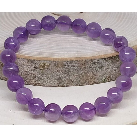 AMETHYST LIGHT Gemstone Bracelet Handmade Natural 18cmStretch 8mm 10mm 12mm Bead