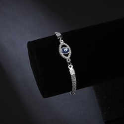 Turkish Hamsa Lucky Evil Eye Bracelet Silver Zircon Bangle Women Charm Jewellery