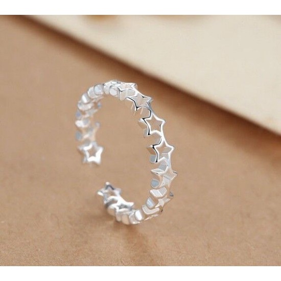 Silver Cute Star Adjustable Open Toe Midi Finger Knuckle Thumb Stacking Ring 