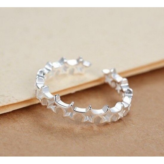 Silver Cute Star Adjustable Open Toe Midi Finger Knuckle Thumb Stacking Ring 