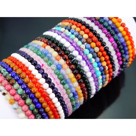 Handmade 4mm Mixed Natural Gemstone Round Beads Stretchy Bracelet Reiki Chakra 