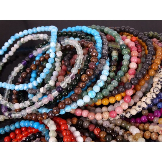 Handmade 4mm Mixed Natural Gemstone Round Beads Stretchy Bracelet Reiki Chakra 