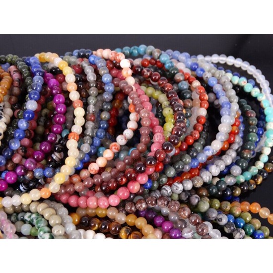 Handmade 4mm Mixed Natural Gemstone Round Beads Stretchy Bracelet Reiki Chakra 