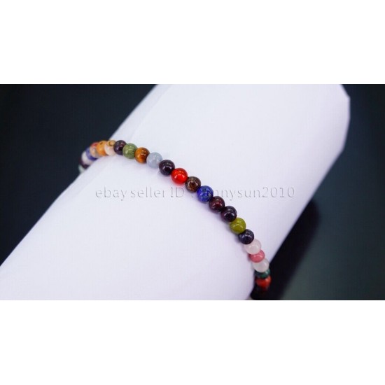 Handmade 4mm Mixed Natural Gemstone Round Beads Stretchy Bracelet Reiki Chakra 