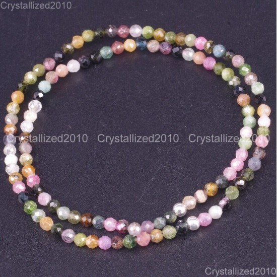 Natural Faceted Round Gemstone 2mm 3mm 4mm Handmade Beads Stretchy Bracelet 925