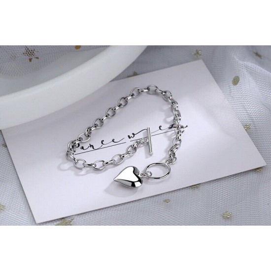 Beautiful Heart Charm Bracelet 925 Sterling Silver Women Girls Jewelry Gift UK