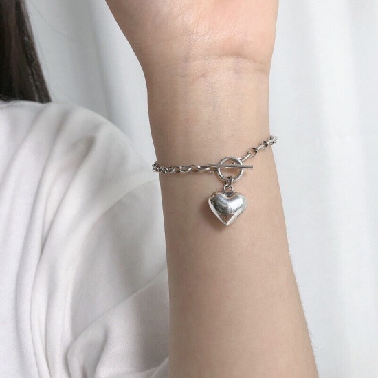 Beautiful Heart Charm Bracelet 925 Sterling Silver Women Girls Jewelry Gift UK