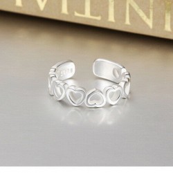 Shiny 925 Sterling Silver PLT Join Hollow Heart Adjustable Open Toe Ring Gift UK