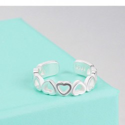 Shiny 925 Sterling Silver PLT Join Hollow Heart Adjustable Open Toe Ring Gift UK