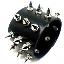 Spike Cuff Wrist Bracelet 21 Spikes Rivet Stud Wide Vegan Faux Leather Rocker