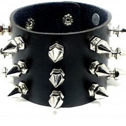 Spike Cuff Wrist Bracelet 21 Spikes Rivet Stud Wide Vegan Faux Leather Rocker