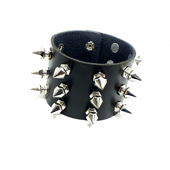 Spike Cuff Wrist Bracelet 21 Spikes Rivet Stud Wide Vegan Faux Leather Rocker