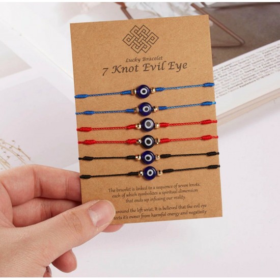 6 Pcs Set Evil Eye Nazar Bracelet Kabbalah Amulet 7 Knots Lucky Protection Uk