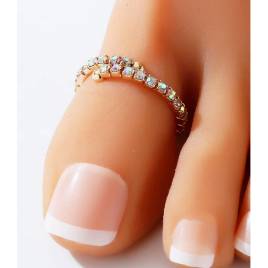 BOHO FESTIVAL BEACH RHINESTONE PEARL TOE RING ADJUSTABLE GOLD  SILVER UK SELLER