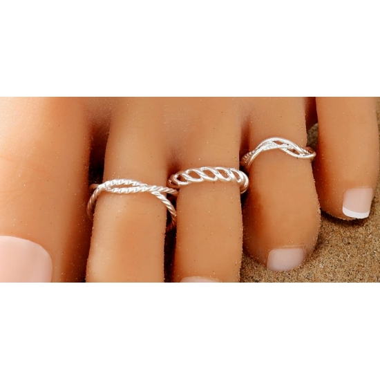 BOHO FESTIVAL BEACH  TOE RINGS SET OF 3 ADJUSTABLE SILVER GOLD TONE UK SELLER S3