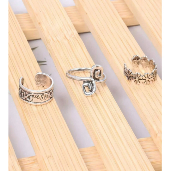 BOHO FESTIVAL BEACH  TOE RINGS SET OF 3 ADJUSTABLE SILVER TONE UK SELLER A6