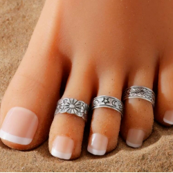 BOHO FESTIVAL BEACH  TOE RINGS SET OF 3 ADJUSTABLE SILVER TONE UK SELLER A7