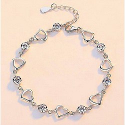 Crystal Heart Linked Charm Bracelet 925 Sterling Silver Womens Jewellery Gift UK