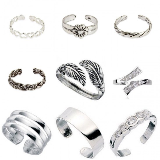 Mixed Design 925 Sterling Silver Adjustable Toe /Small Finger Rings