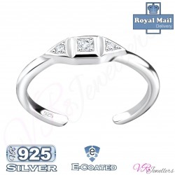 Cubic Zirconia Toe Ring Solid 925 Sterling Silver Adjustable Geometric Toe Ring